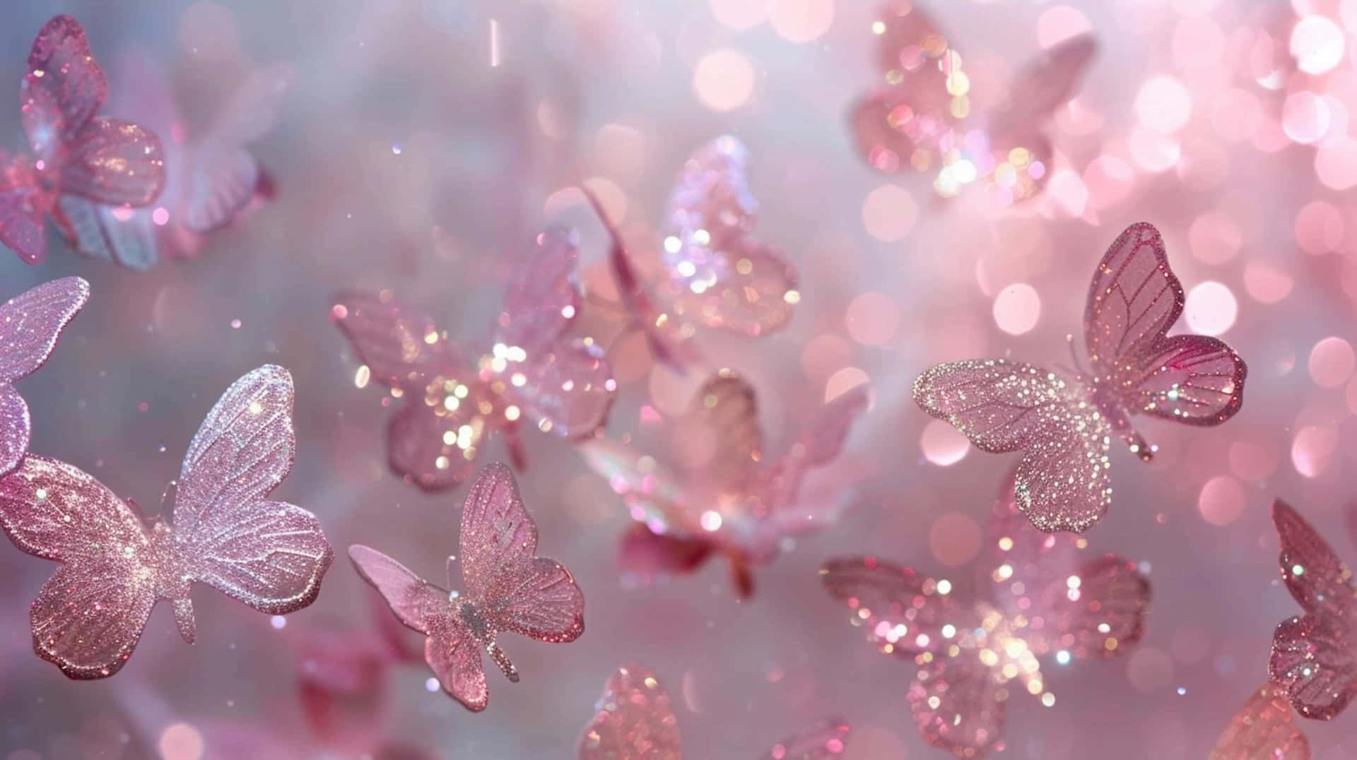 Sparkling Pink Butterflies Bokeh Background Wallpaper