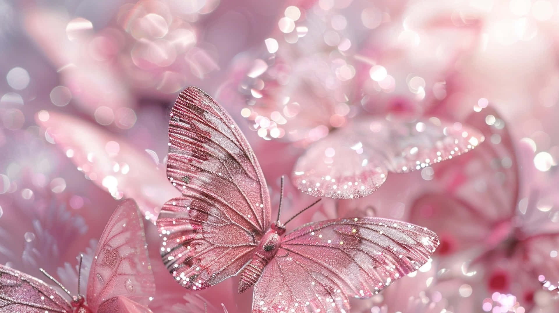 Sparkling Pink Butterflies Fantasy Wallpaper