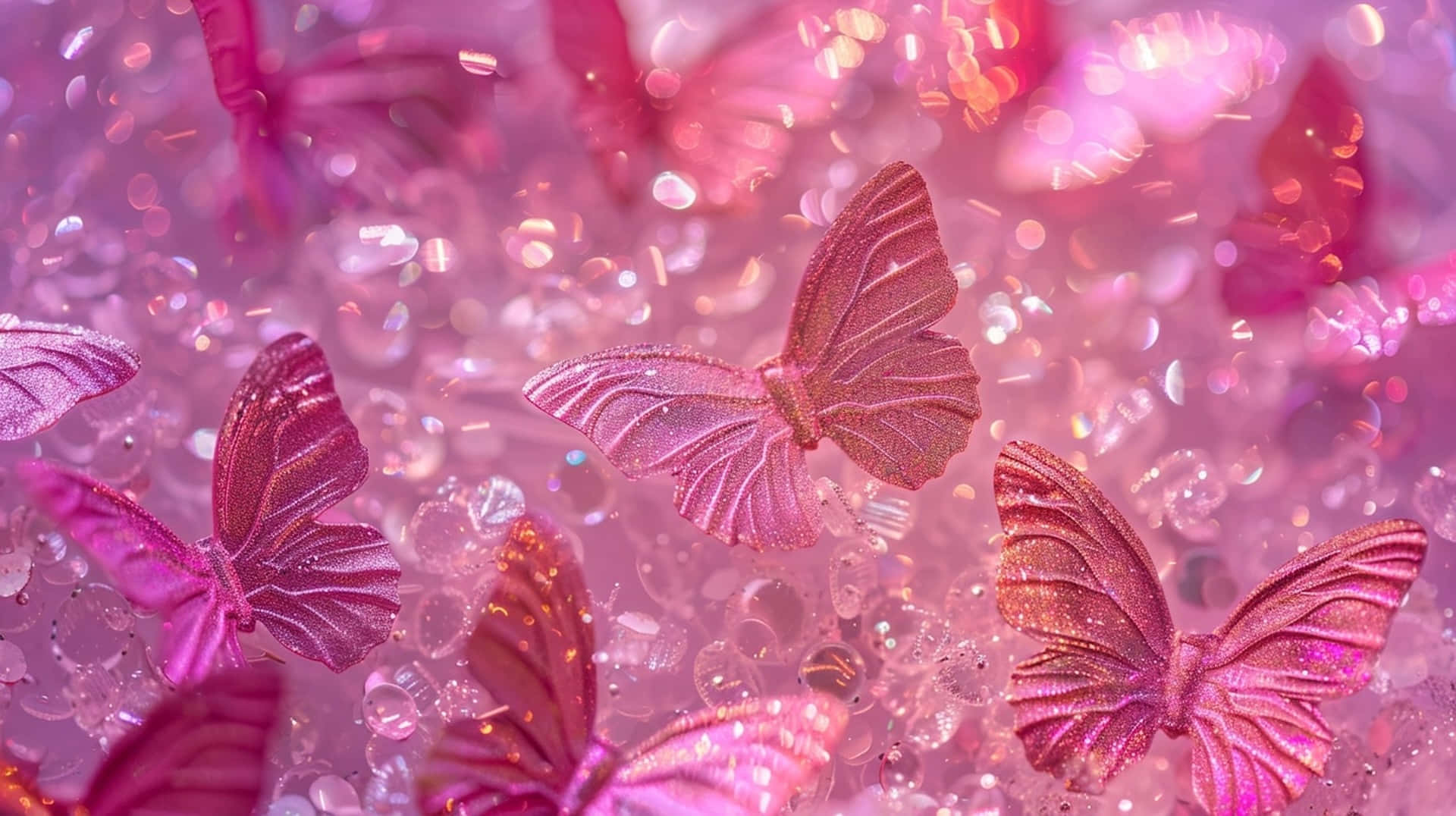 Sparkling Pink Butterflies Glitter Wallpaper