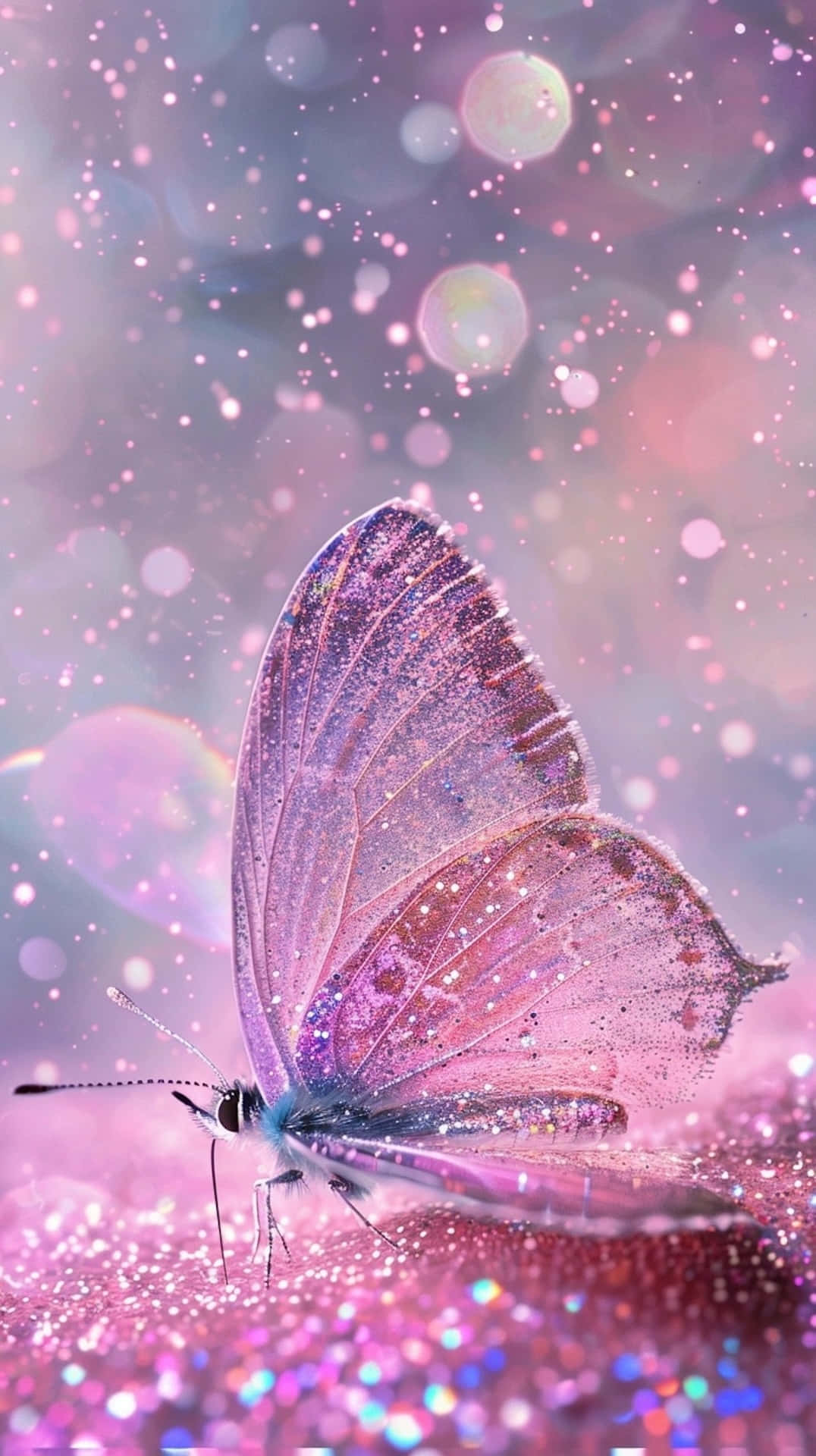 Sparkling Pink Butterfly Fantasy Wallpaper