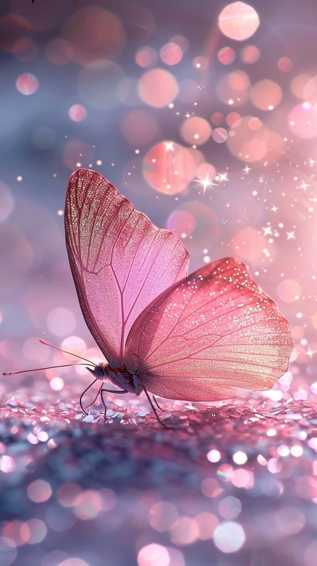 Sparkling Pink Butterfly Fantasy Wallpaper