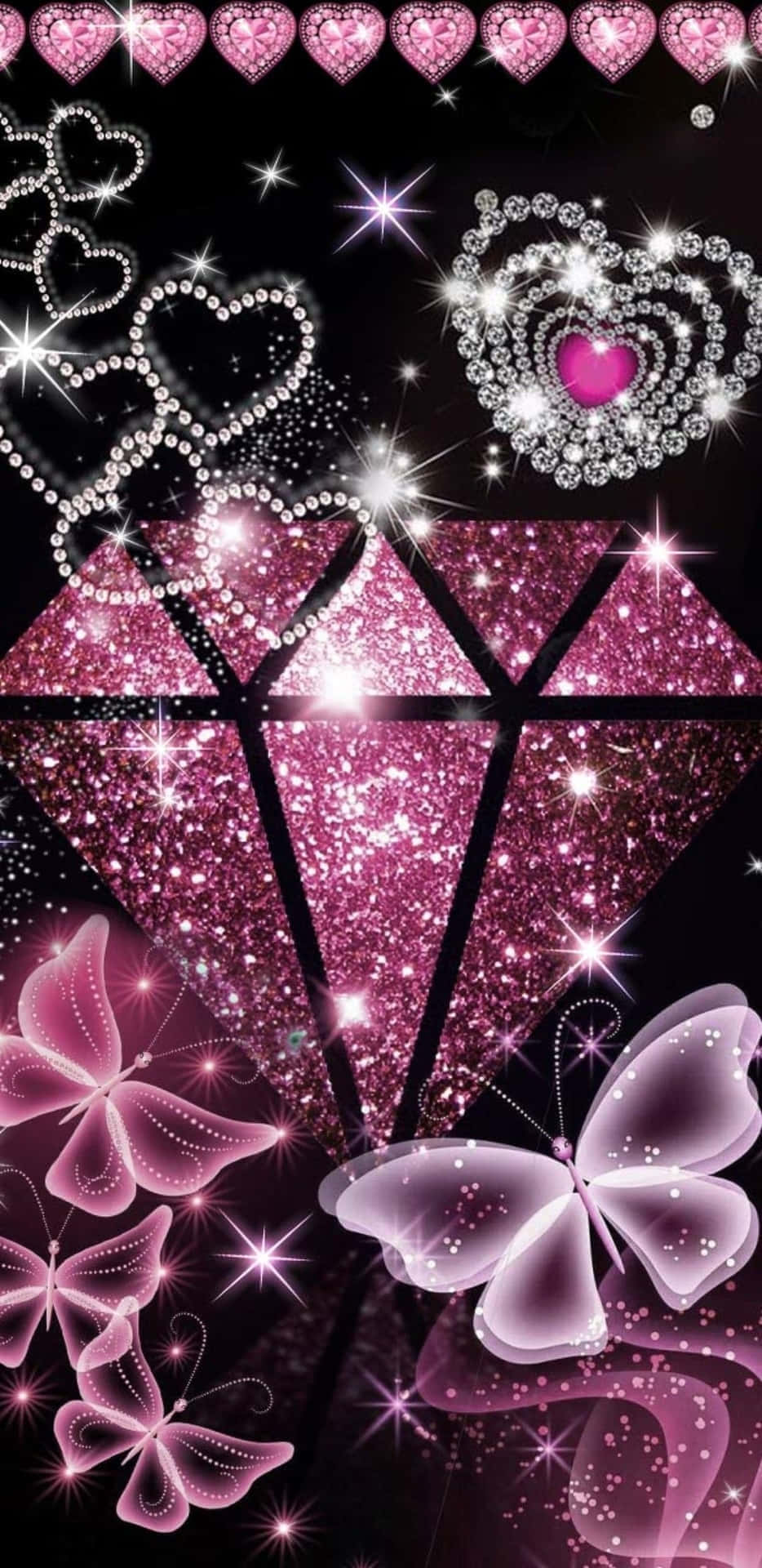 Sparkling Pink Butterflyand Diamonds Wallpaper