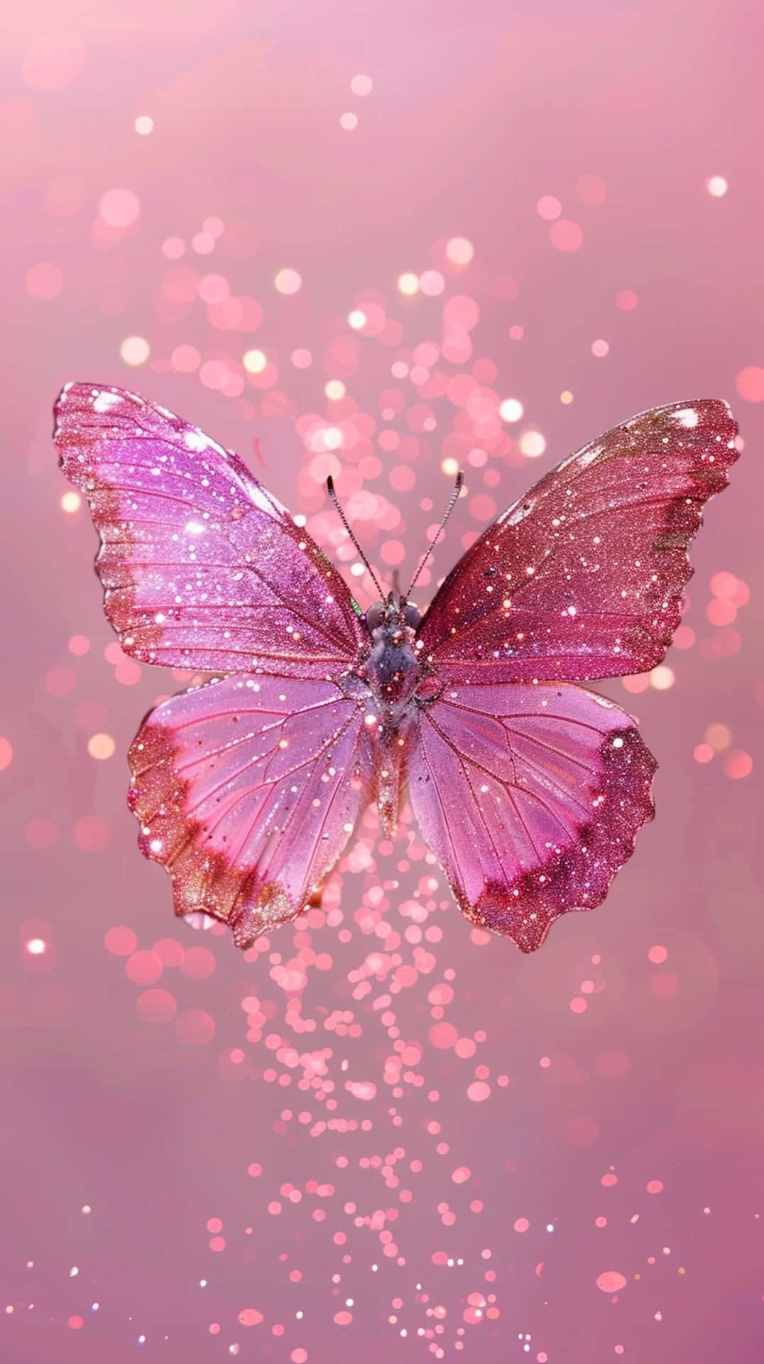 Sparkling Pink Butterflyon Bokeh Background.jpg Wallpaper