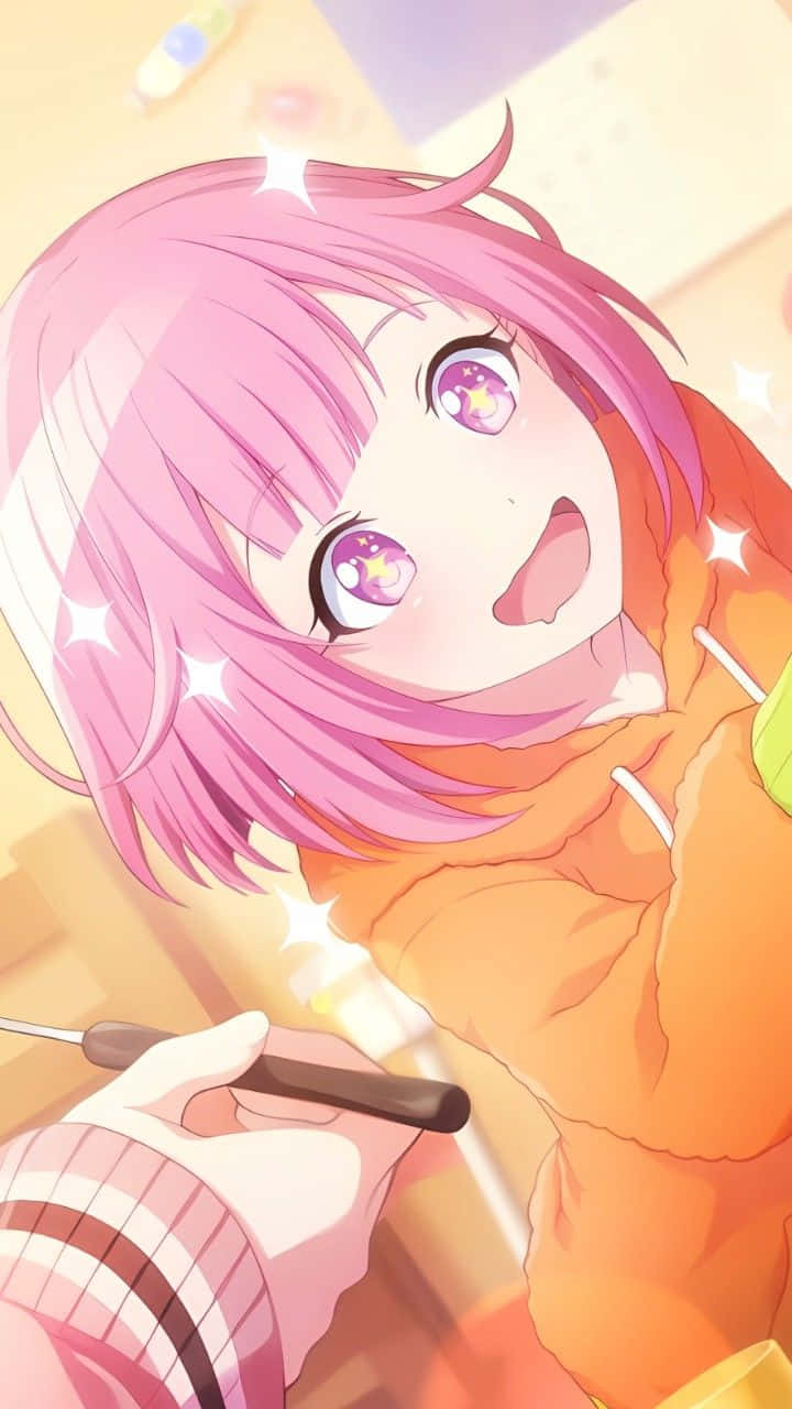Sparkling Pink Haired Anime Girl Wallpaper