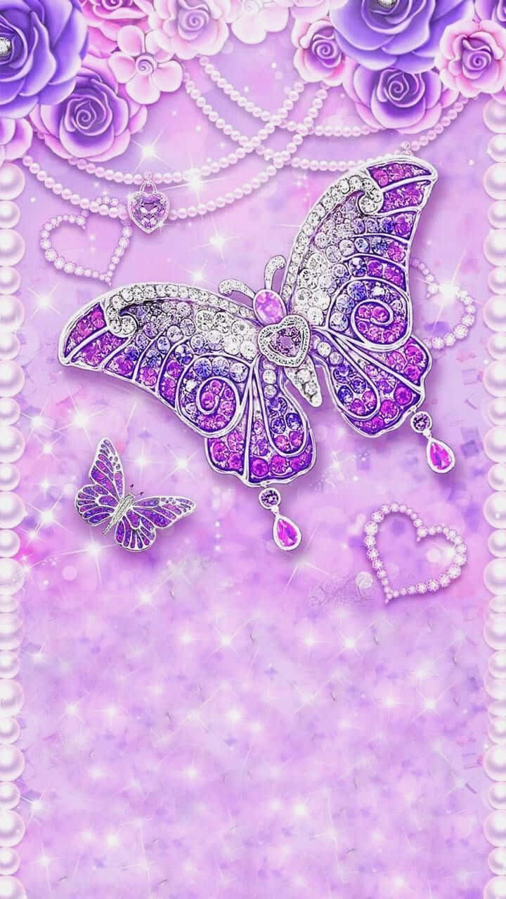 Sparkling Purple Butterfly Glitter Wallpaper