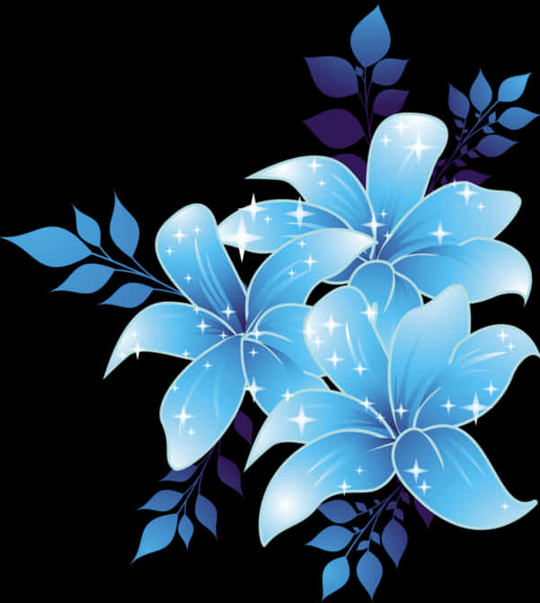 Sparkling_ Blue_ Floral_ Design PNG
