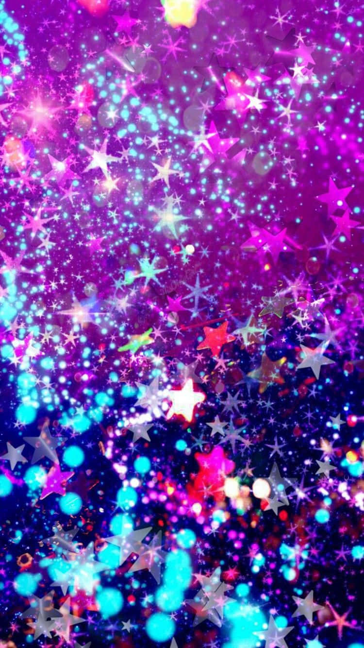 A Purple And Blue Background With Stars And Glitter