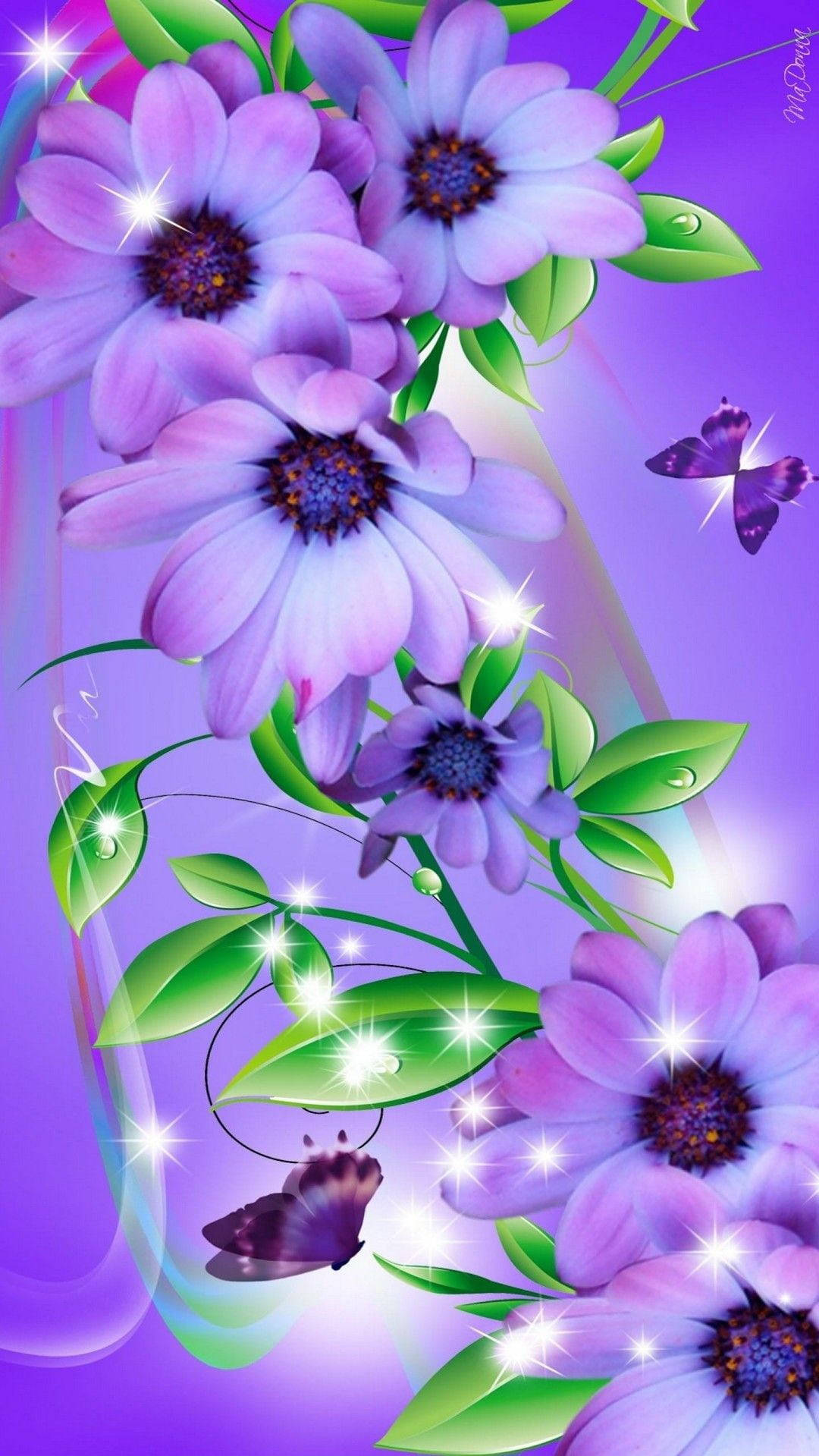 Sparkly Purple Daisier Blomst Mobil Tapet Wallpaper
