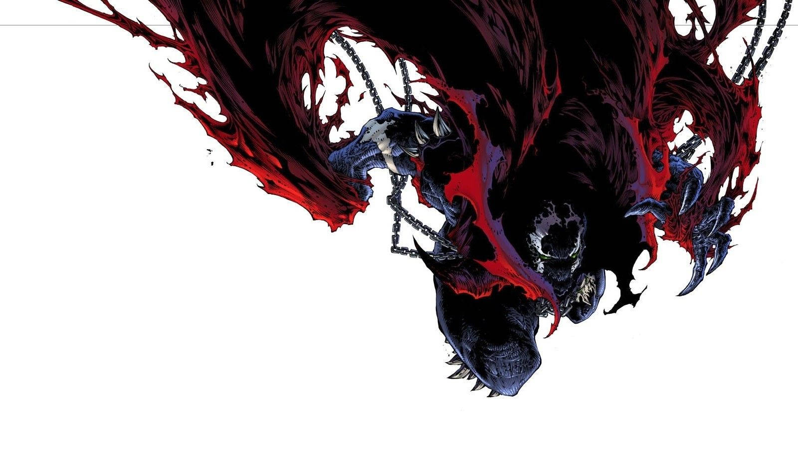 Spawn comic art with its bloody red cape and his long metal chains wallpaper 