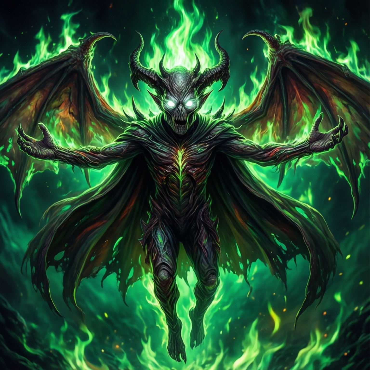 Spawn harnesses hellish energy in a void of green flames.