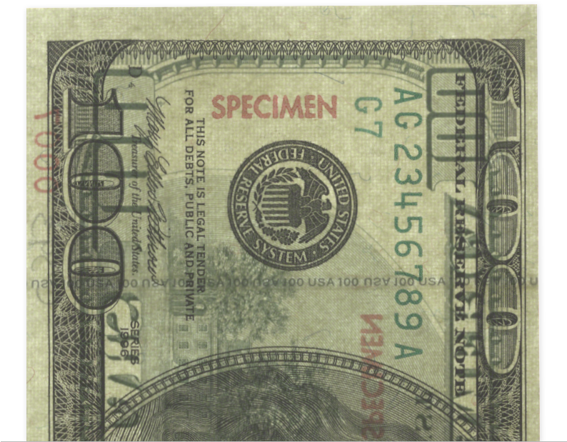 Specimen100 Dollar Bill PNG