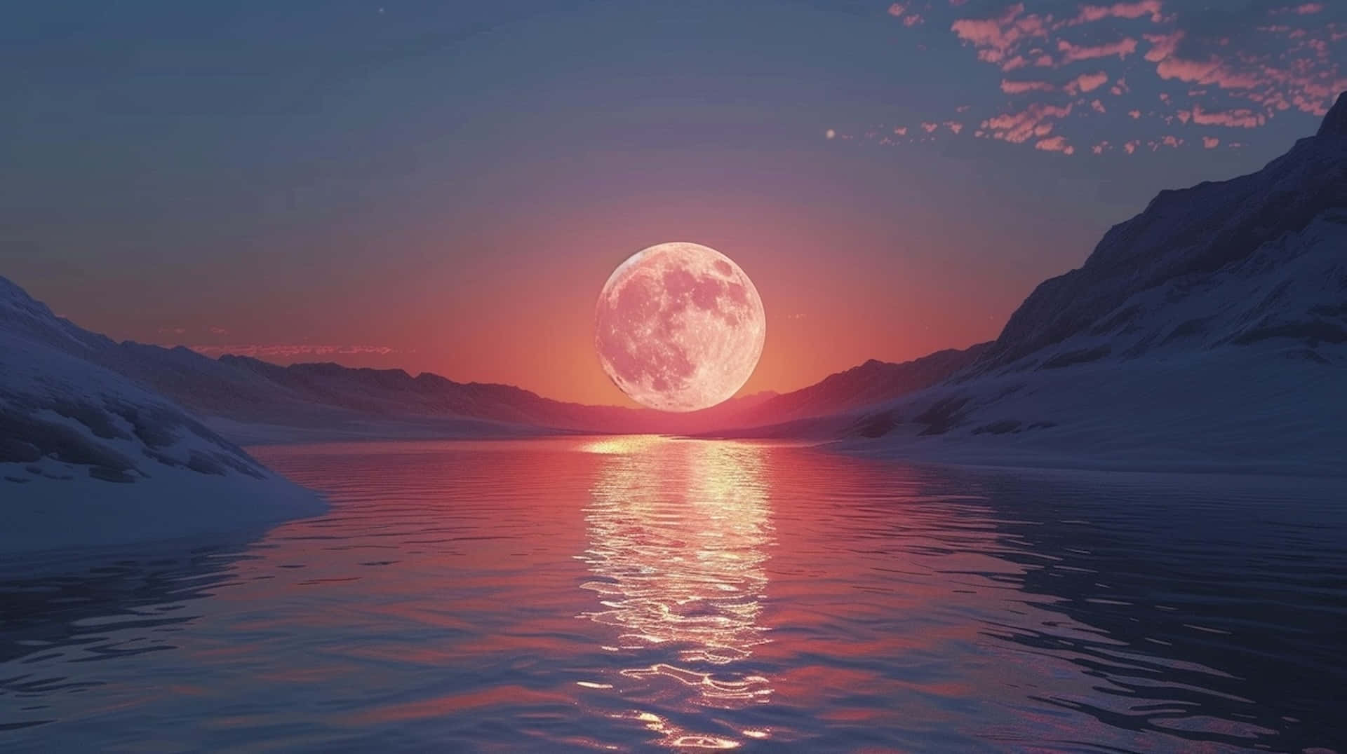 Spectacular Moonrise Over Snowy Mountain Lake Wallpaper
