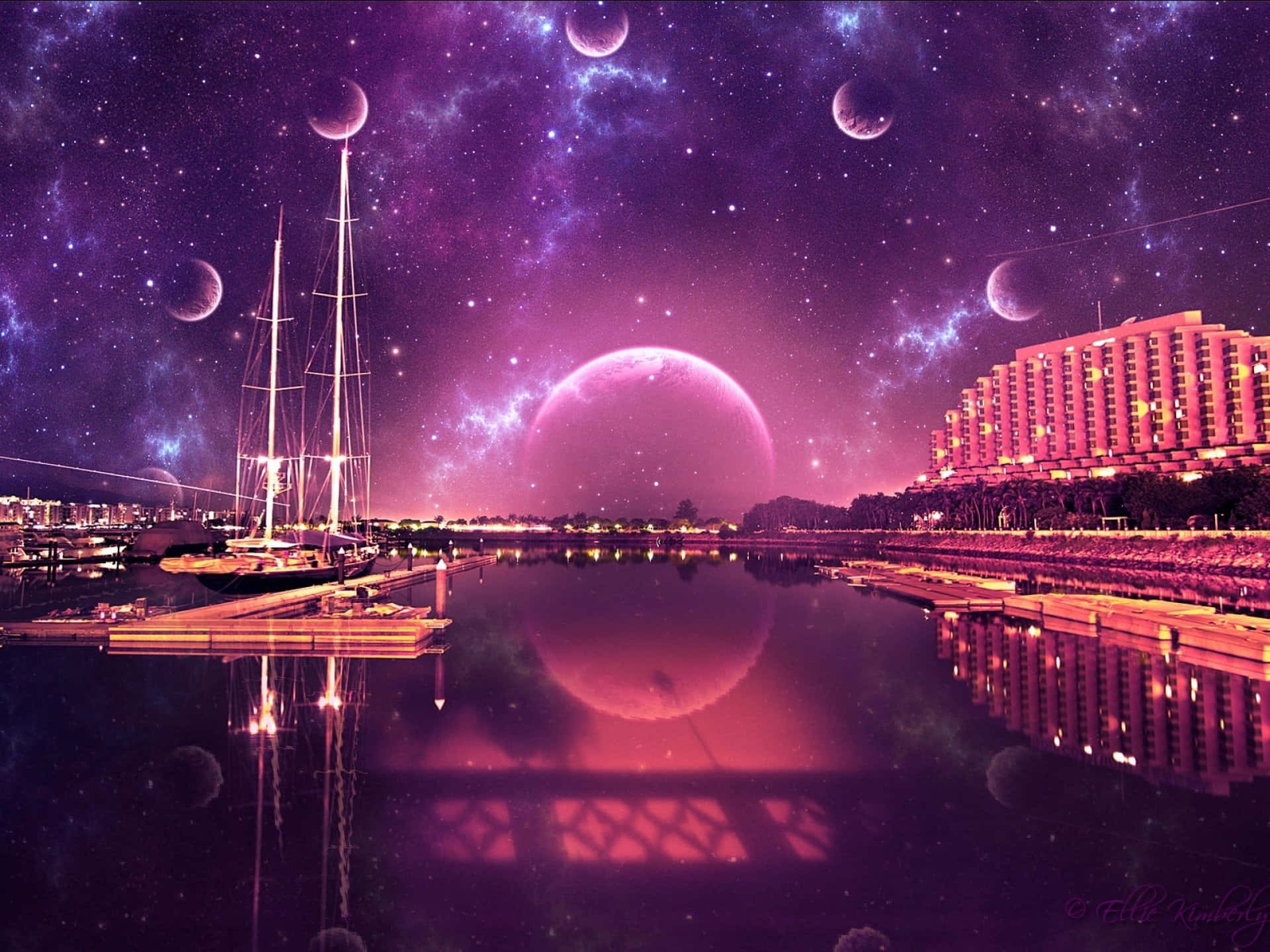 Spectacular Night View Of Space City Wallpaper