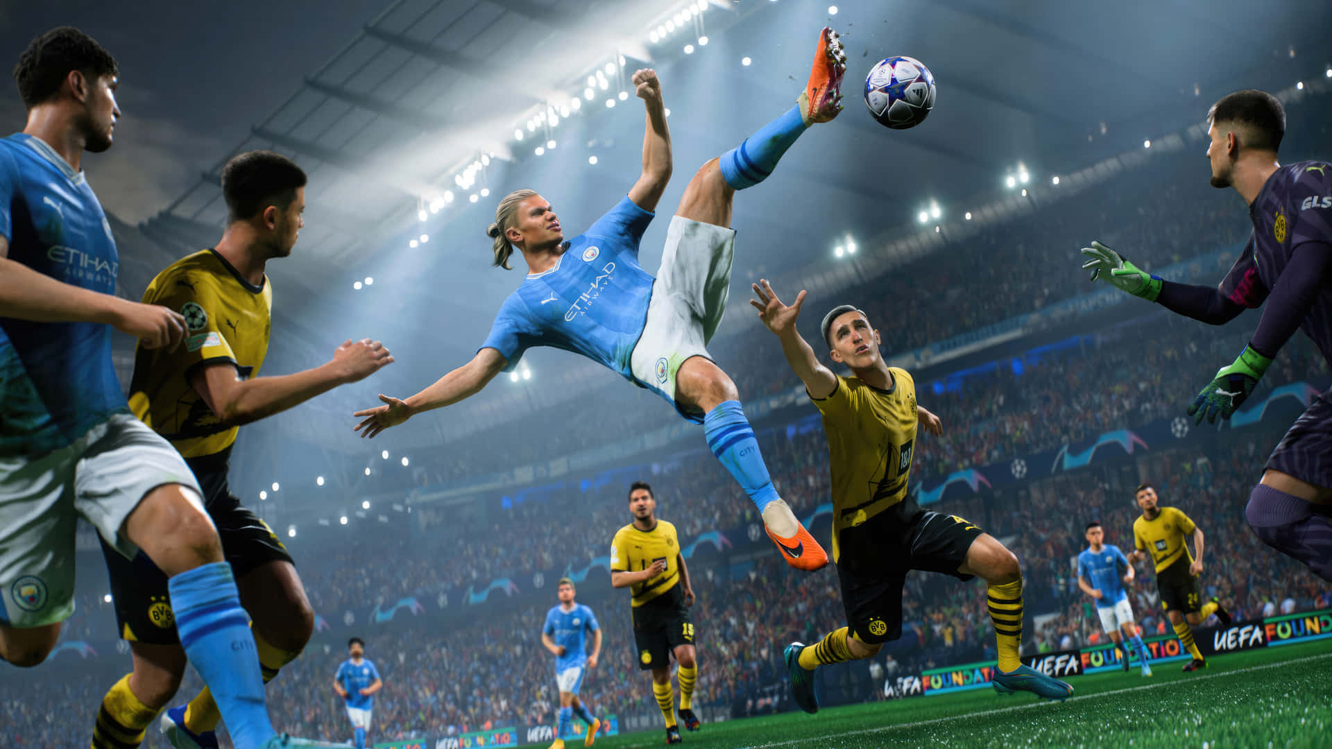 Tir Acrobatique Spectaculaire Au Football Fond d'écran