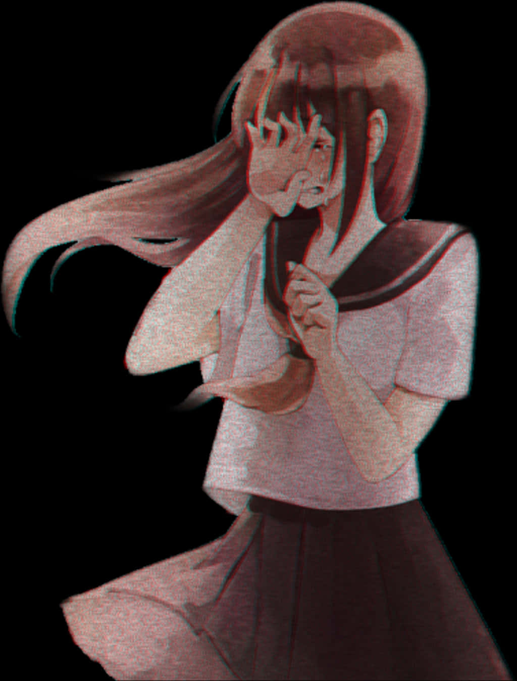 Spectral Anime Girl Glitch Art PNG