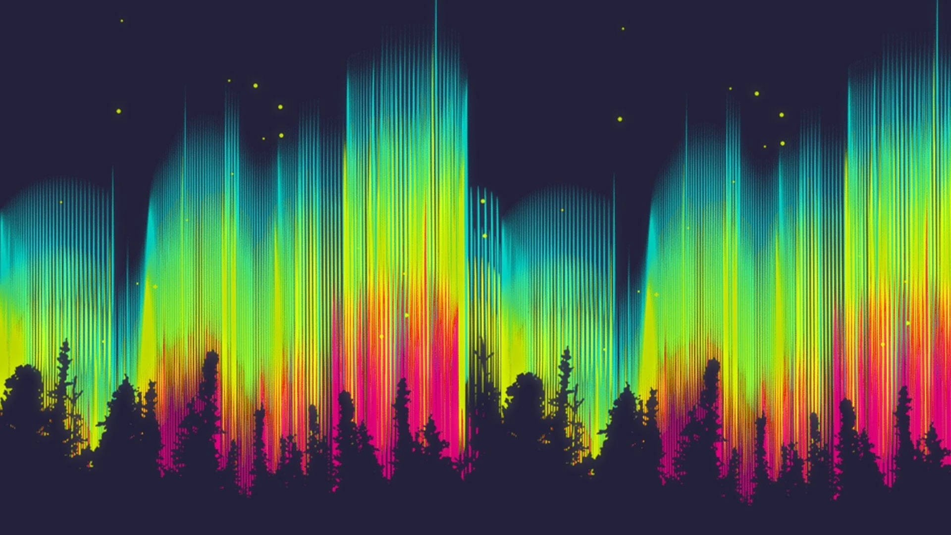 Spectrum Aurora Above Trees Wallpaper