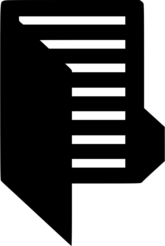 Speech Bubble Document Icon PNG — A bold black speech bubble icon with white horizontal lines representing text on a plain white background.