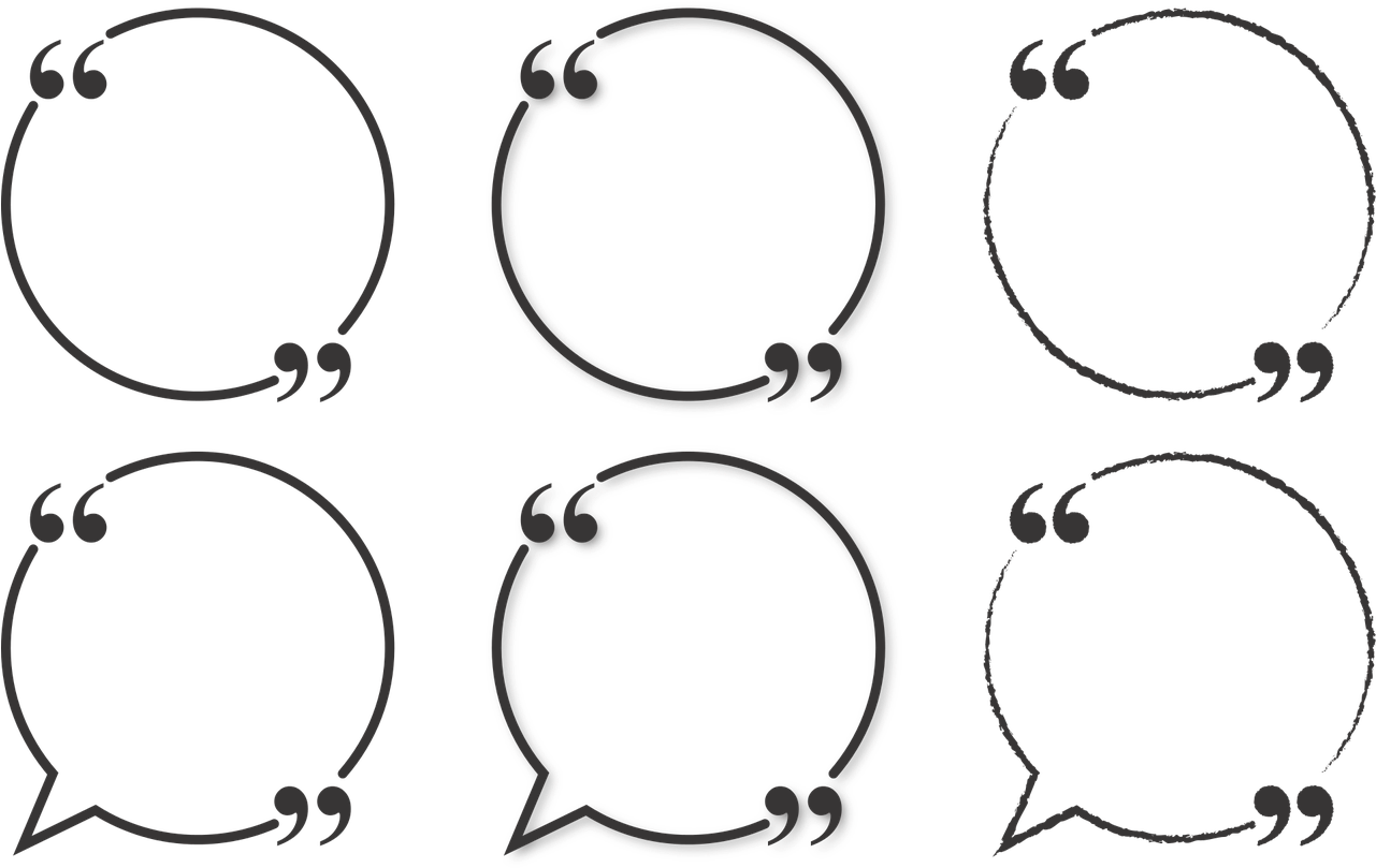Speech Bubbles Vector Illustration PNG — Six minimalist gray speech bubbles arranged in two rows on a black background.
