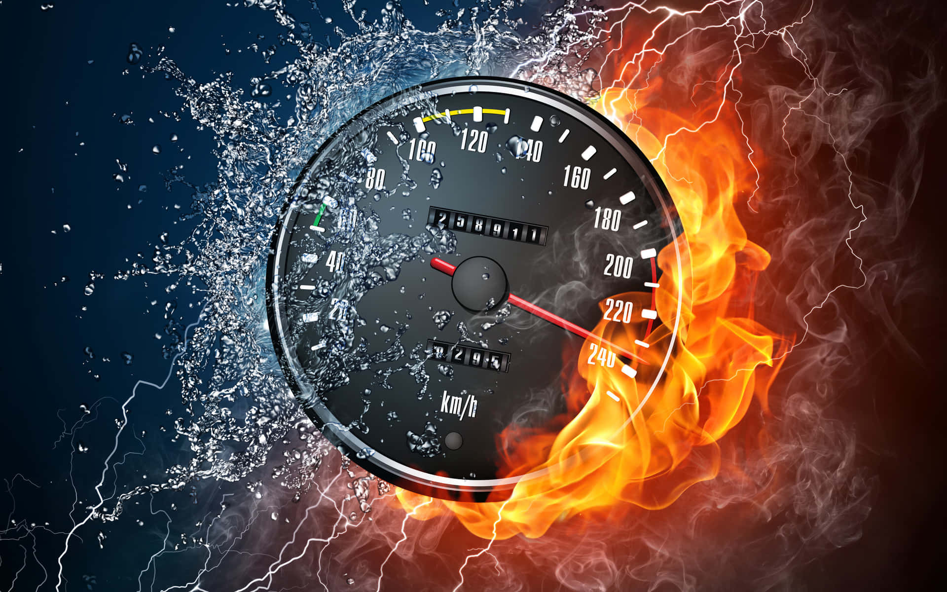 Speedometer Fire Water Lightning Wallpaper