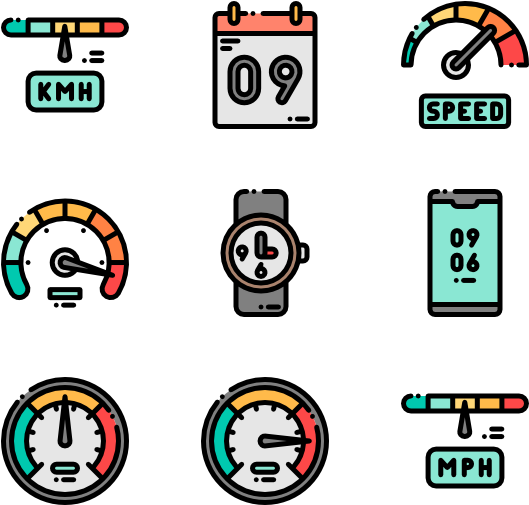 Speedometerand Time Icons Set PNG