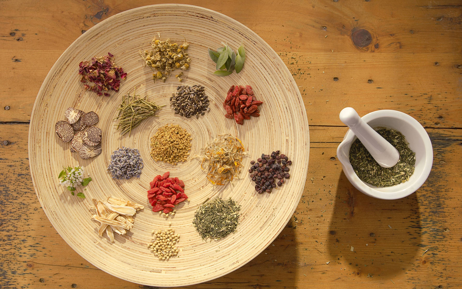 Spice Variety And Dried Herbs Flat Lay Wallpaper