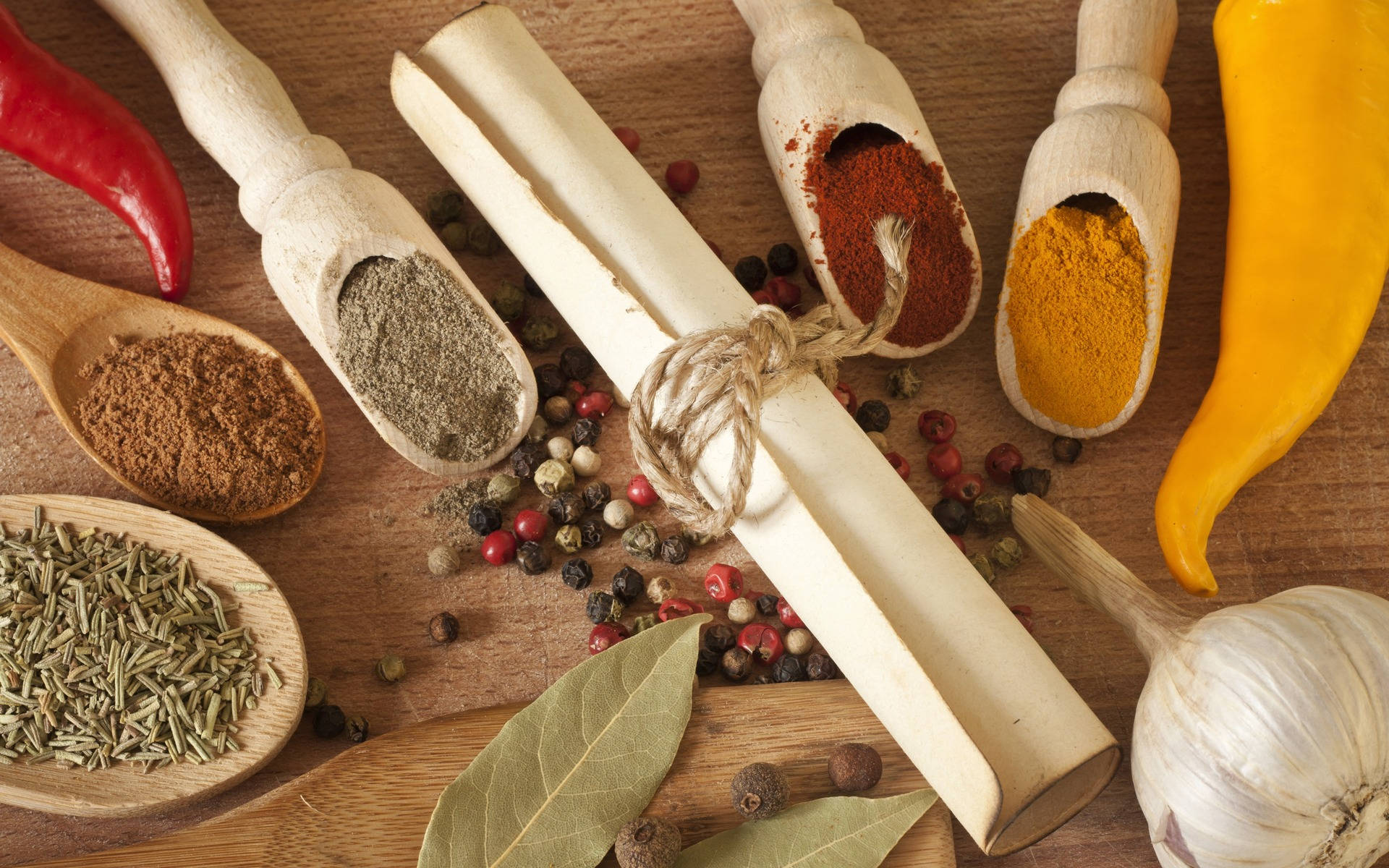 Spices And A Scroll Flat Lay Shot Wallpaper