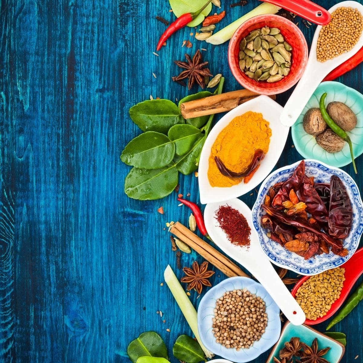 Spices And Leaves Flat Lay Shot Wallpaper