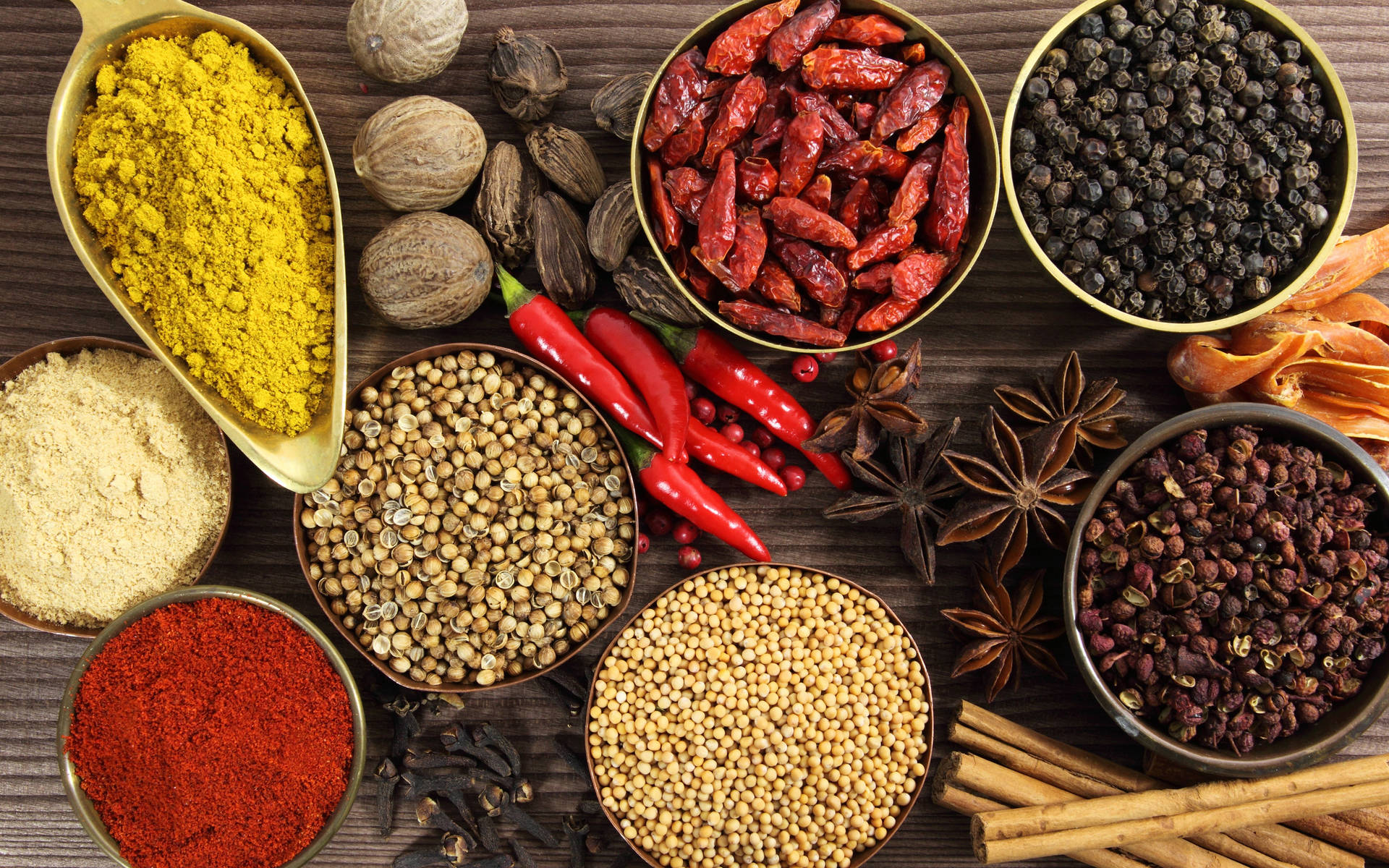 Spices On Bowls Flat Lay Wallpaper