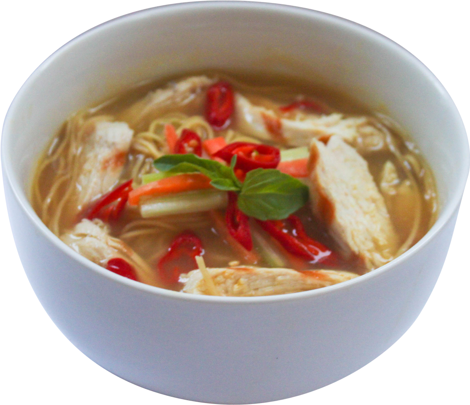 Spicy Chicken Noodle Soup Bowl PNG