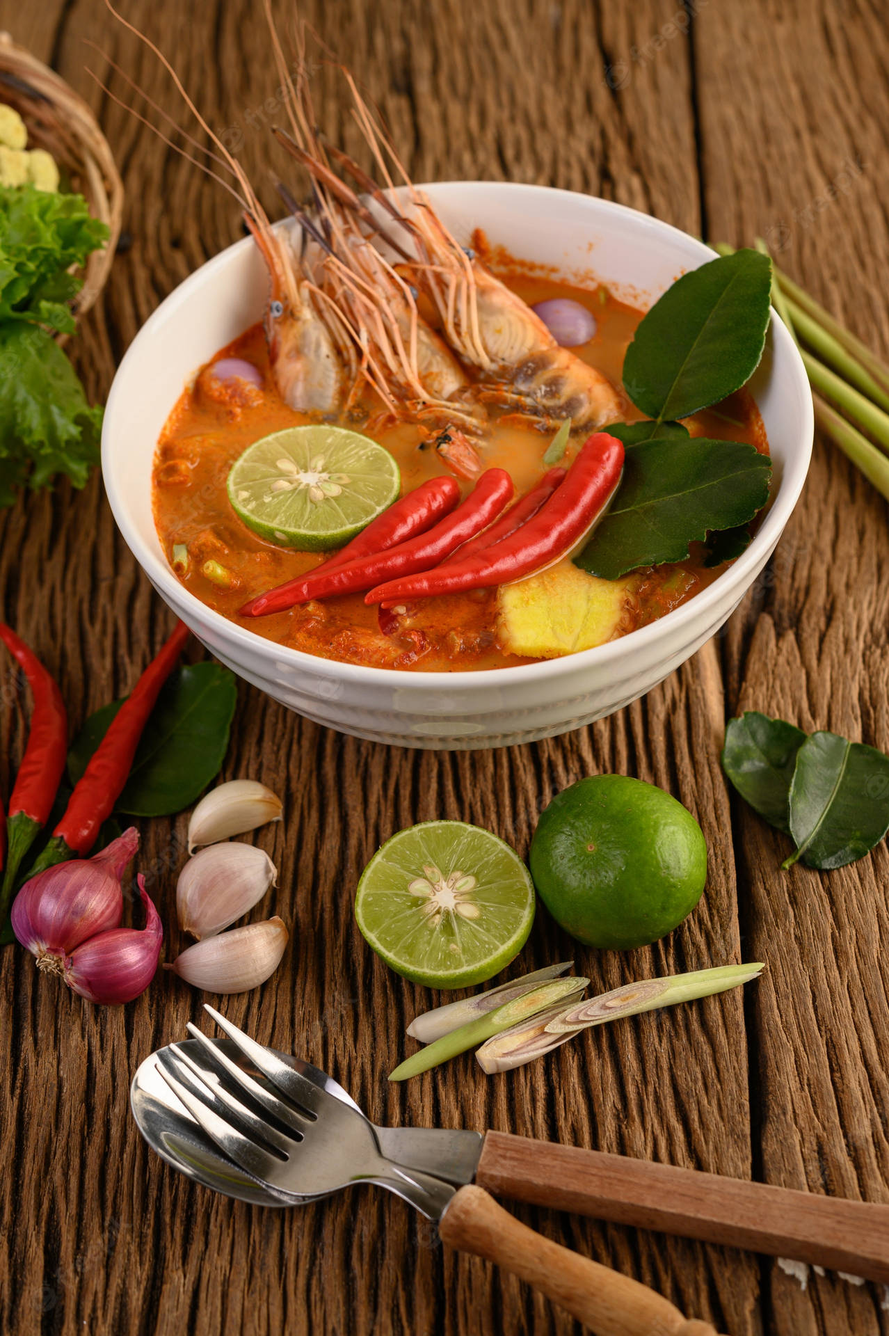 Spicy Tom Yum Soup With Prawns Wallpaper