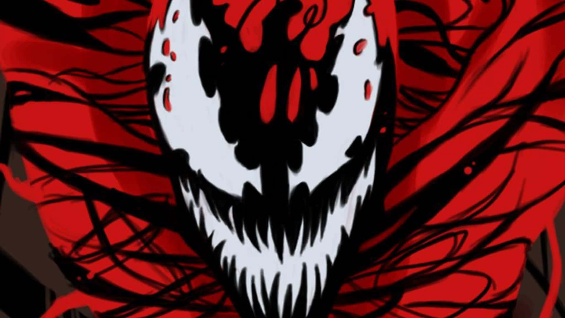 Venom er en rød og sort tegning med en sort mund. Wallpaper
