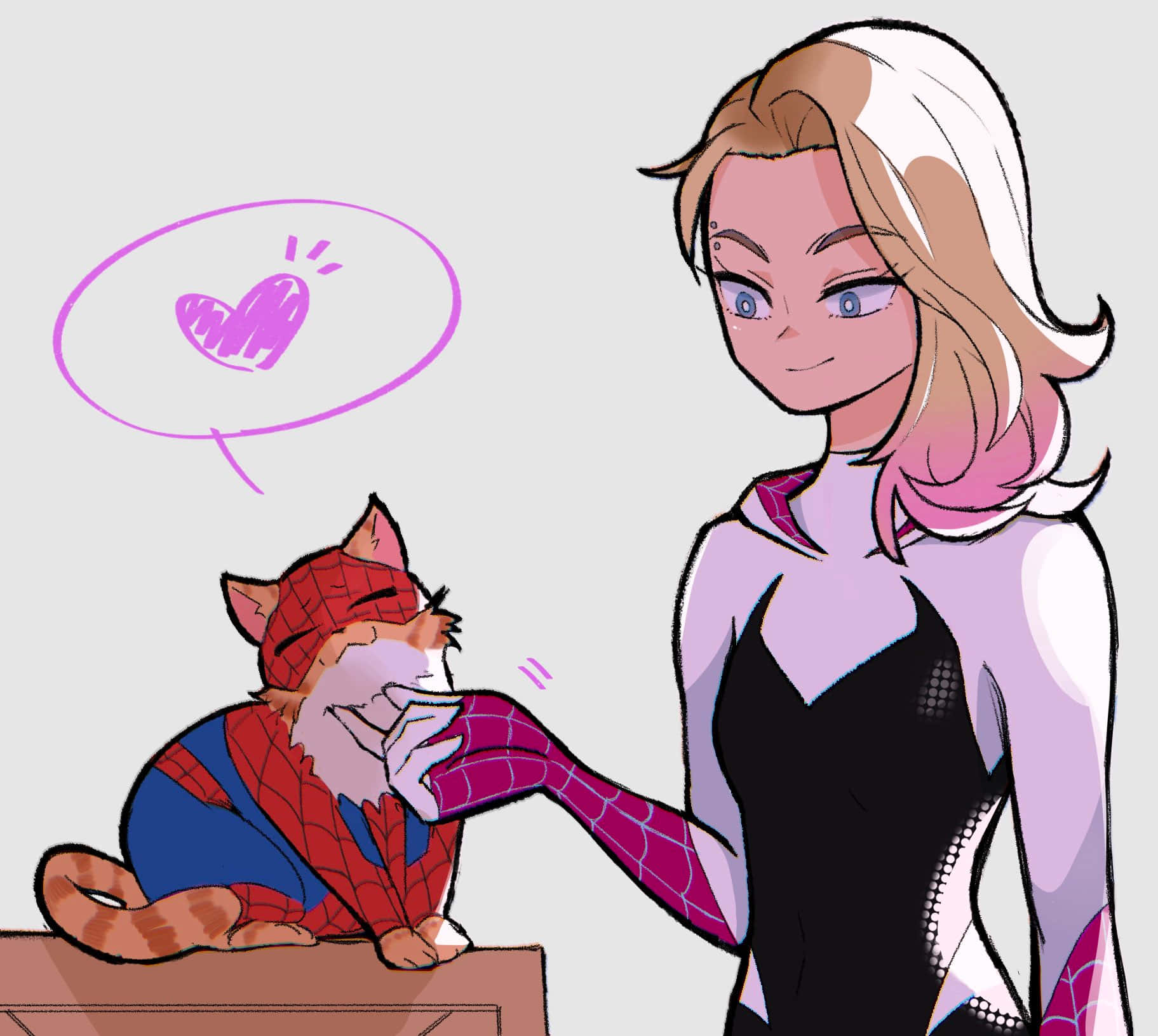 Spider Gwen_and_ Cat_ Spider Man_ Affectionate_ Moment Wallpaper