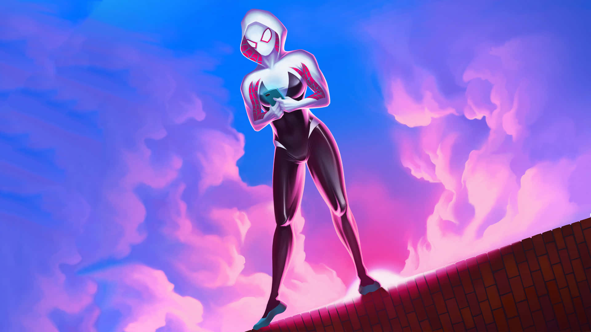 Spider Gwen rises in a vibrant web of color