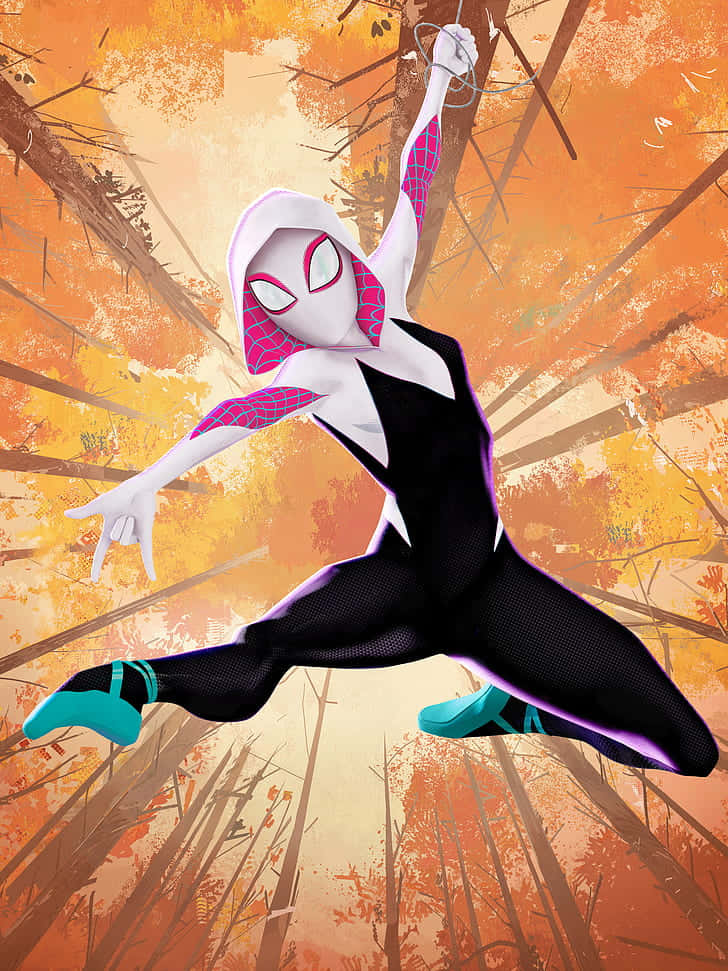 Spider Gwen Swinging Action Artwork Wallpaper