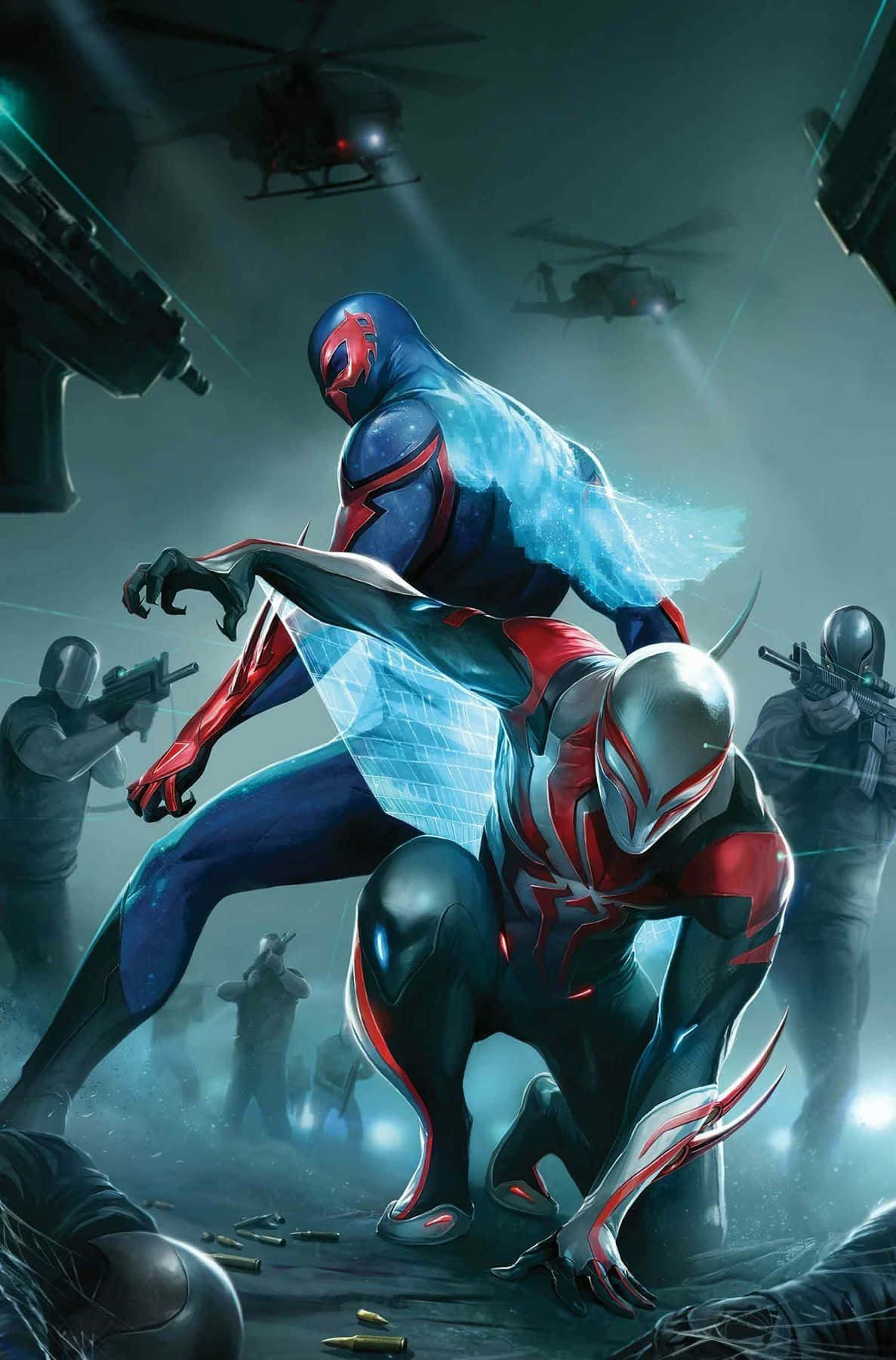 Spider-Man 2099 Swinging in Action Wallpaper