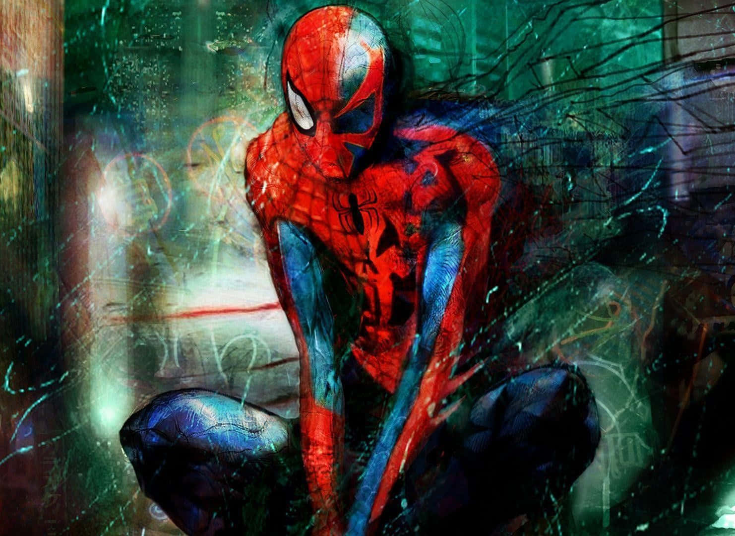 Spiderman 2099 Balanceándose En Acción Fondo de pantalla