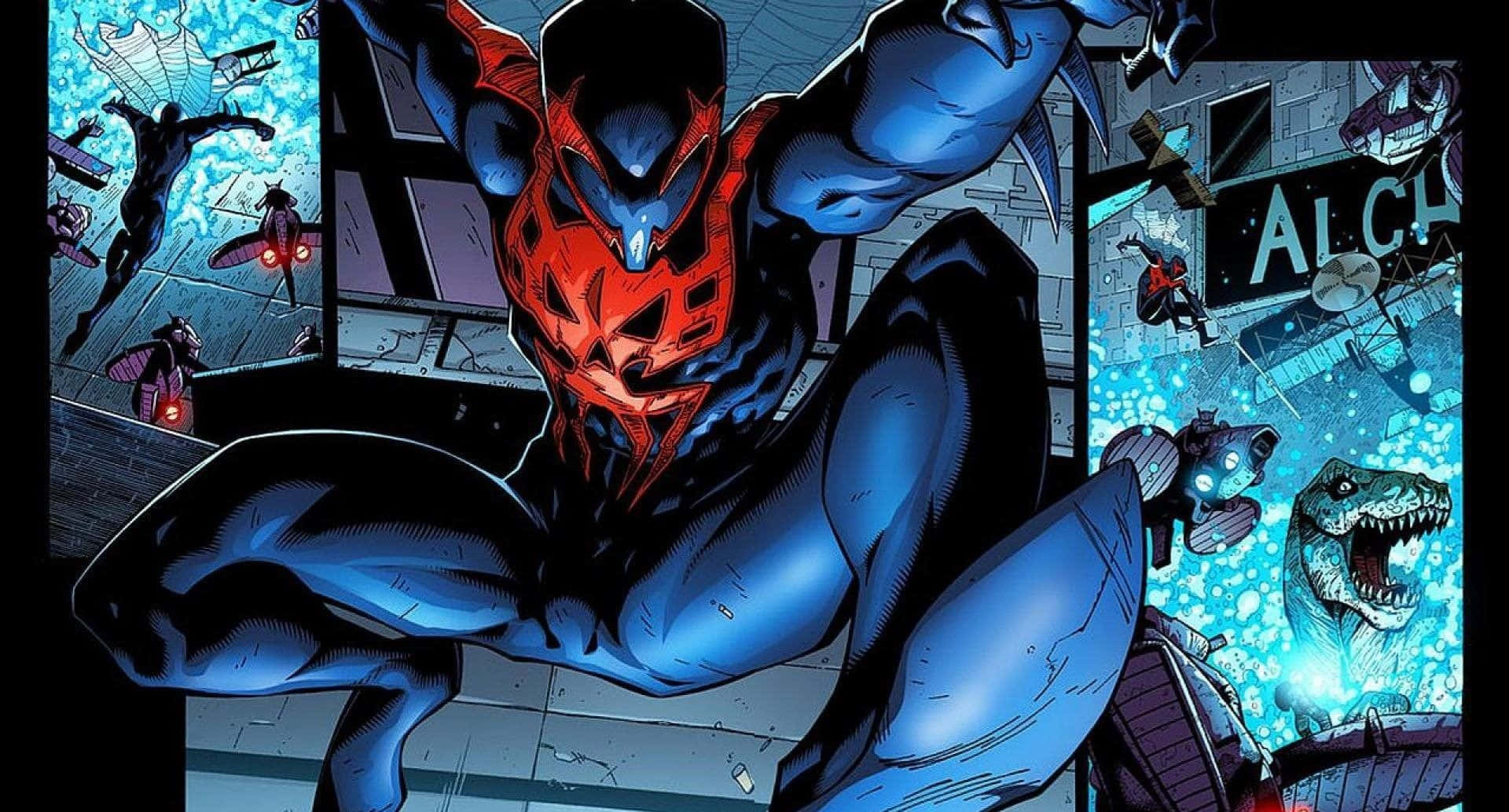 Spider-Man 2099 Soaring through the City Wallpaper