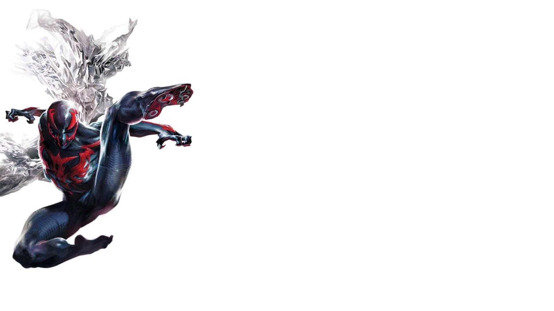 "Spider-Man 2099 in Action on a Futuristic City Background" Wallpaper