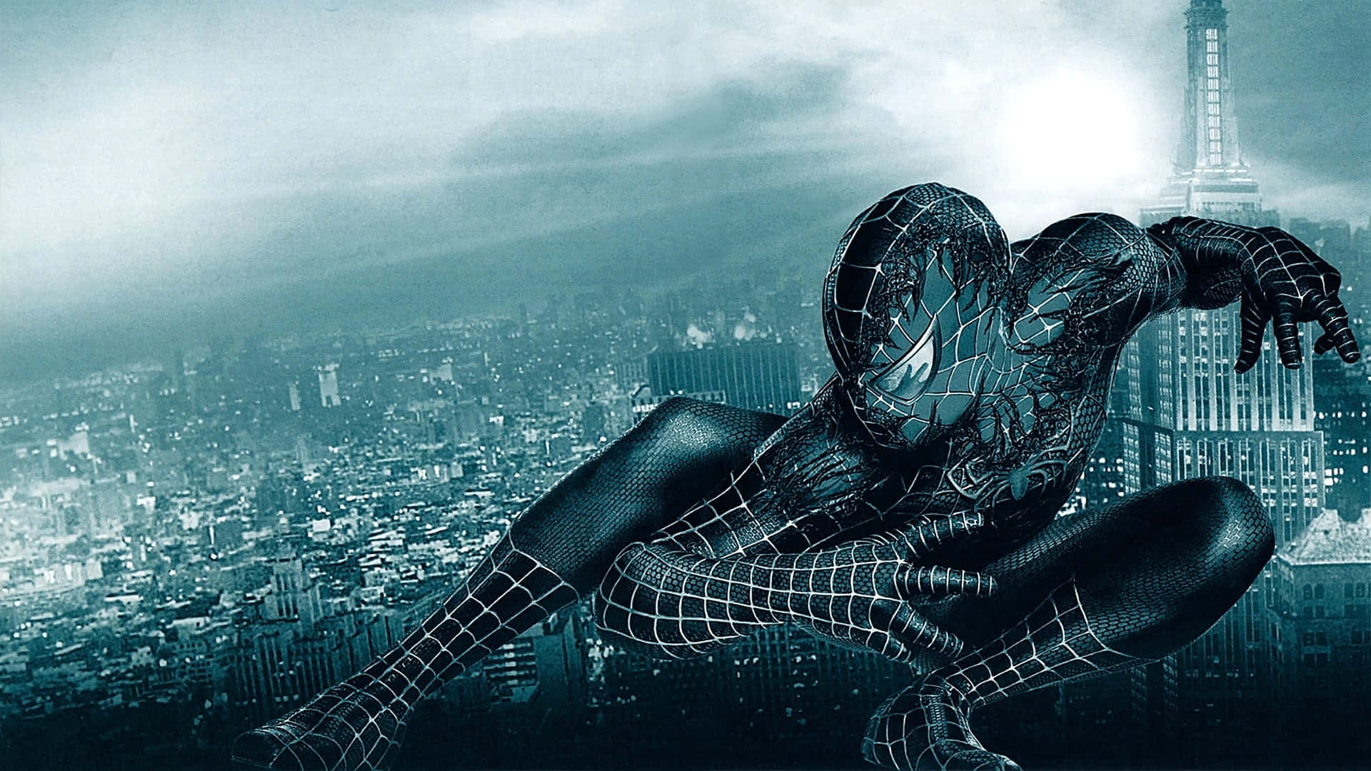Spider-Man swinging through the city in Spider-Man 3 Wallpaper