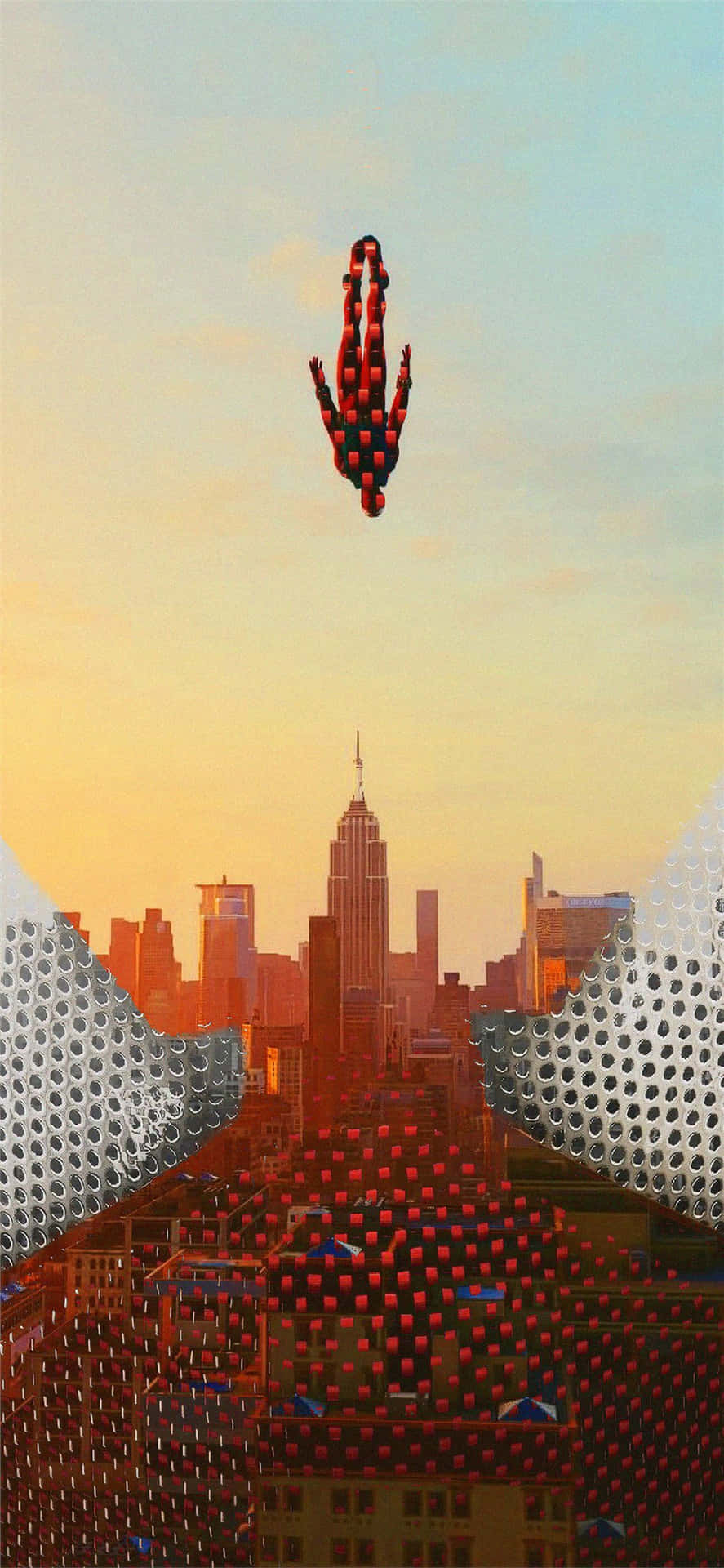 Spiderman Webswinging Through a Cityscape Wallpaper