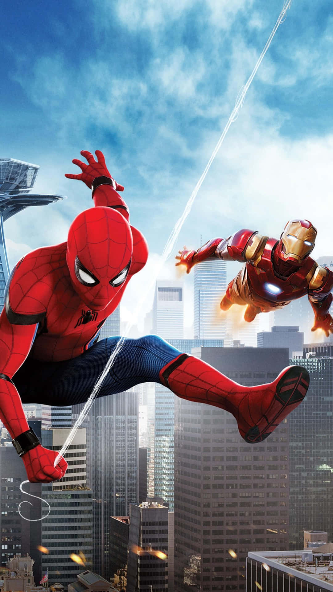 Detdynamiske Duo Af Iron Man Og Spider-man Går Sammen I Tæt Samarbejde. Wallpaper