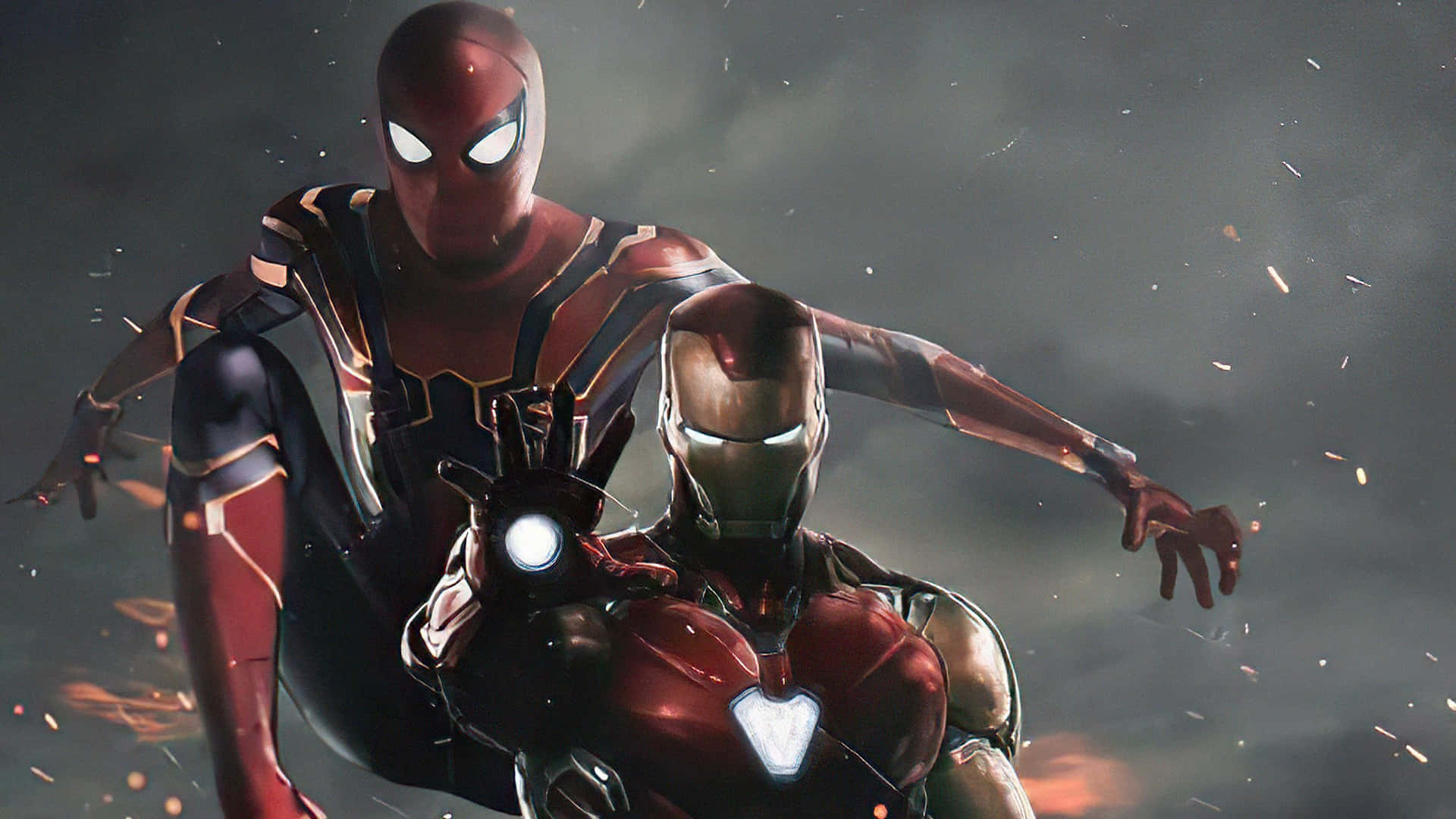 Avengersspider-man Und Iron Man Im Hintergrund Wallpaper