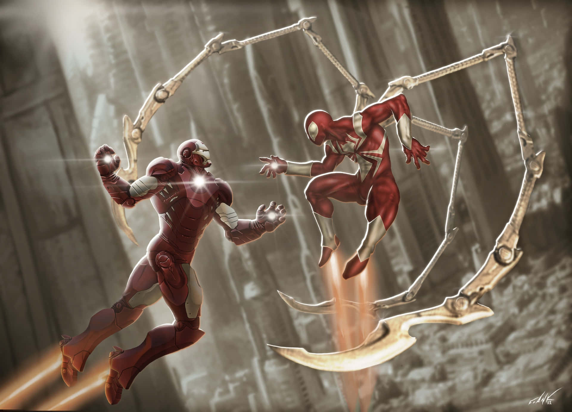 Spiderman E Iron Man - Uniti Nella Battaglia Sfondo
