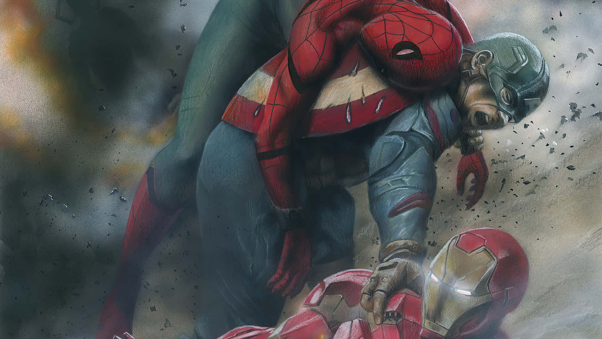Avengersriunitevi Con Spider-man E Iron Man. Sfondo