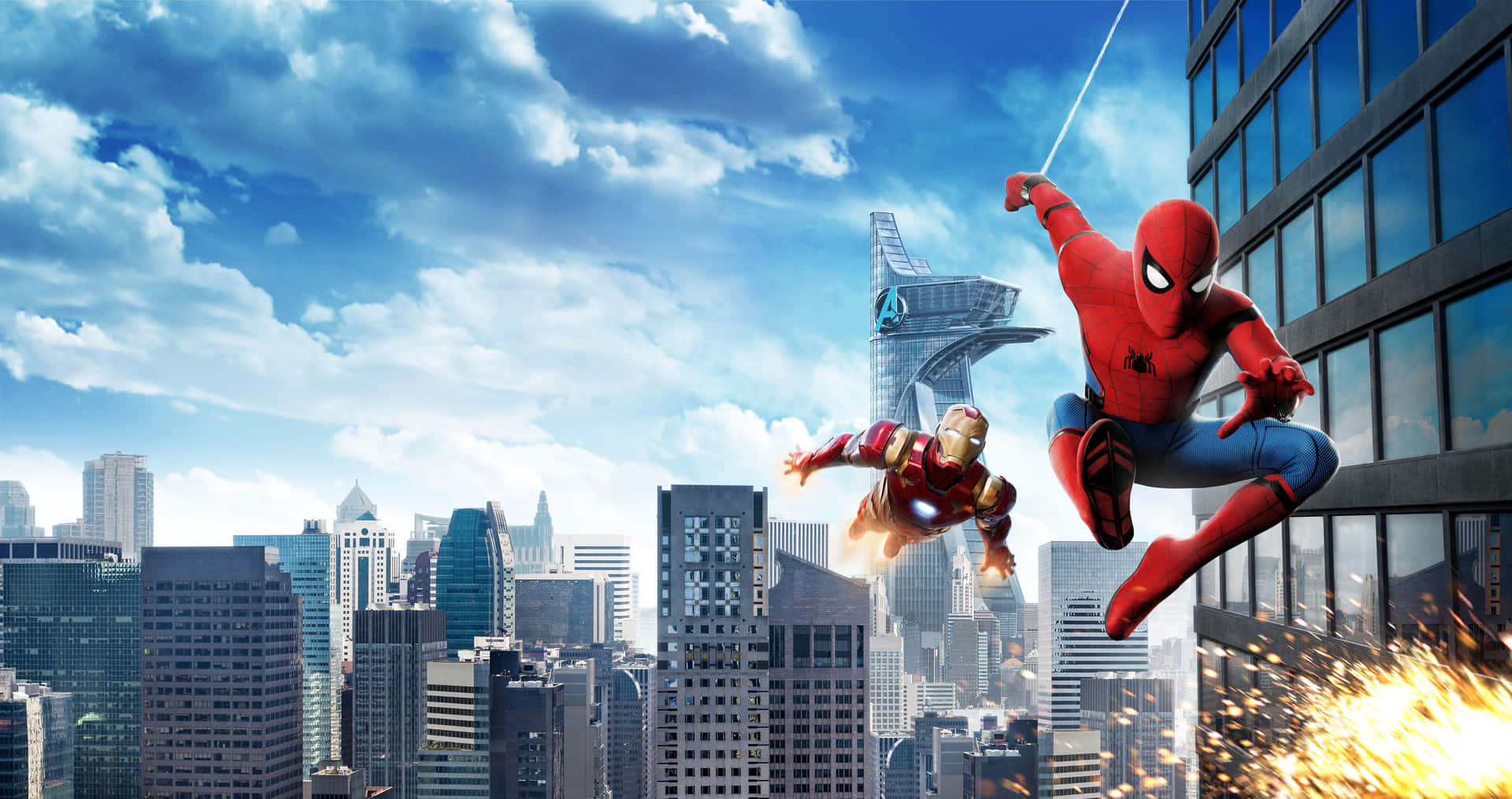 "Look out! The web-slinger and the man of iron are ready to take on any foe!" Wallpaper