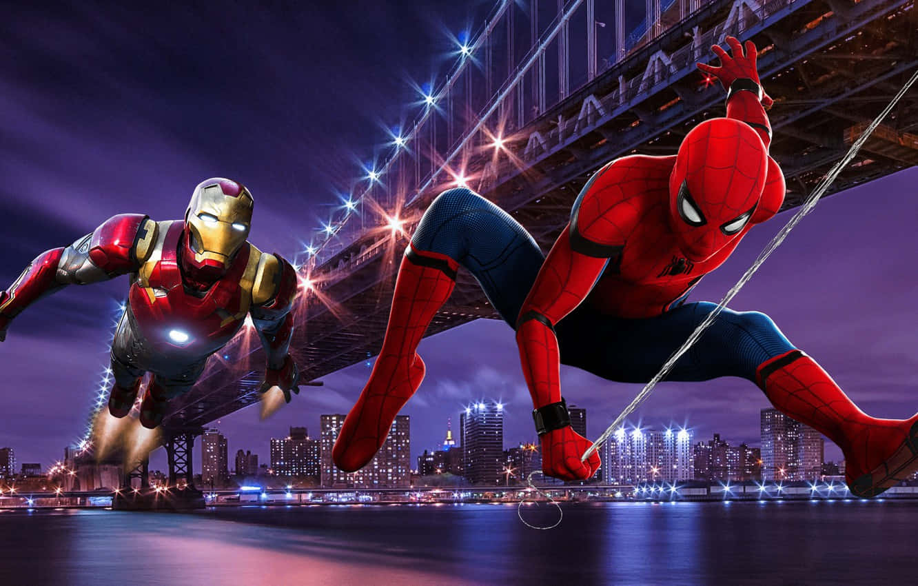 Spiderman Och Iron Man I En Episk Allians. Wallpaper