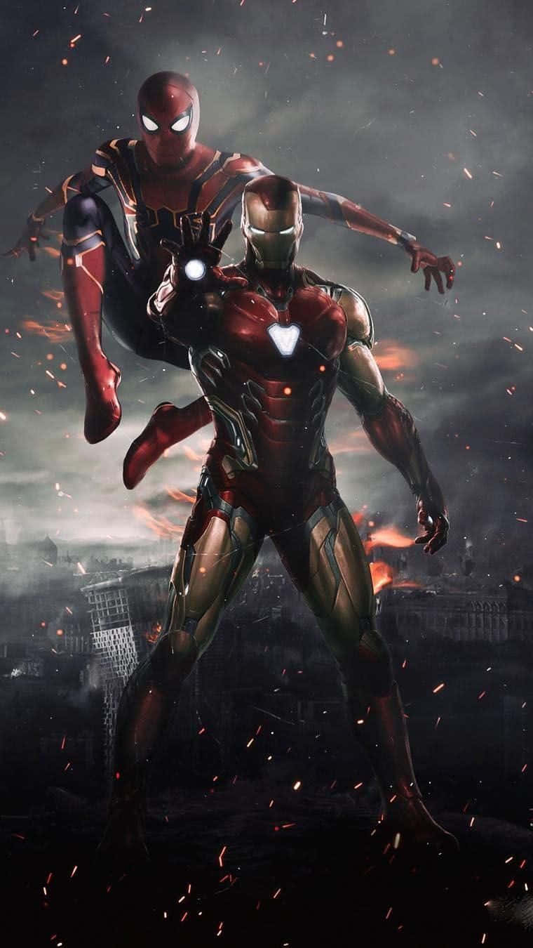 "Heroes Unite! Spider Man and Iron Man Save the Day!" Wallpaper