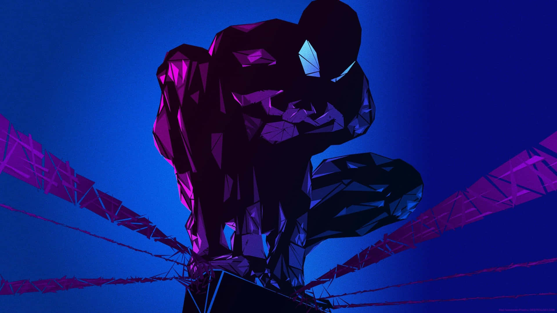 Spiderman Azul Balanceándose Por La Ciudad Fondo de pantalla