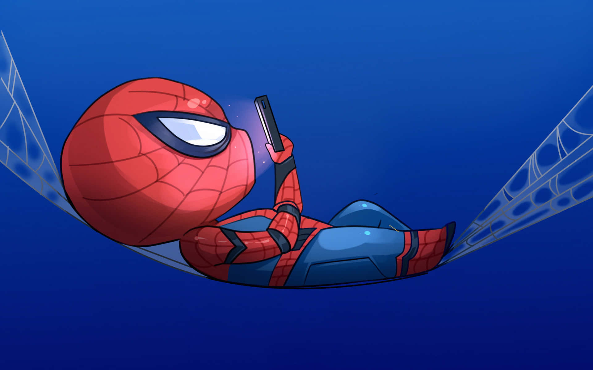 Spiderman Azul Balanceándose En Acción Fondo de pantalla
