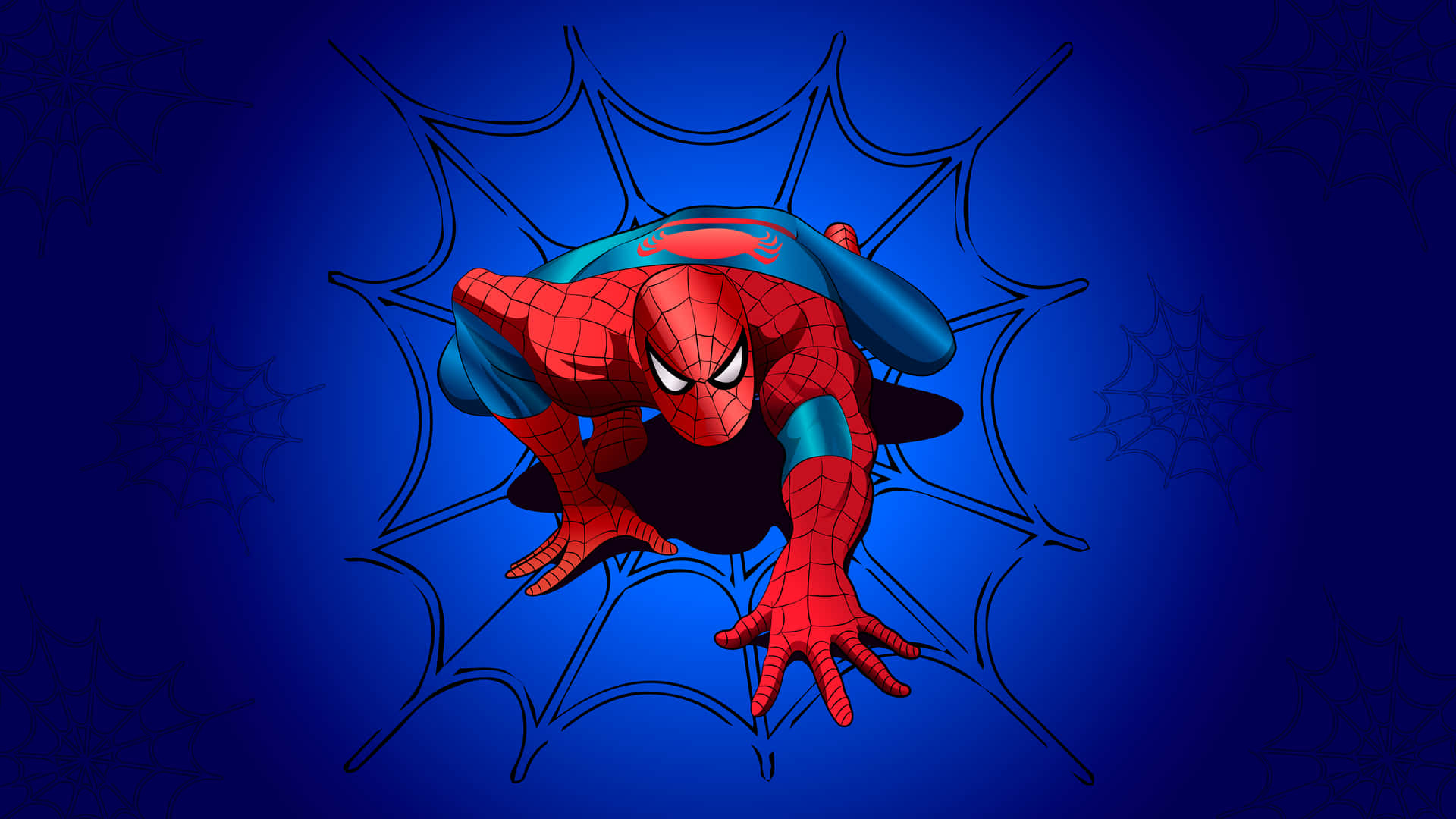 Spider-Man Blue swinging through New York City Wallpaper